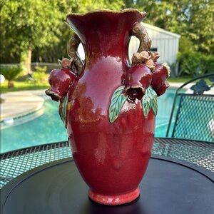 1920's Chinese Sang De Boeuf Red Glaze Pomegranate Pottery Vase, TWO available